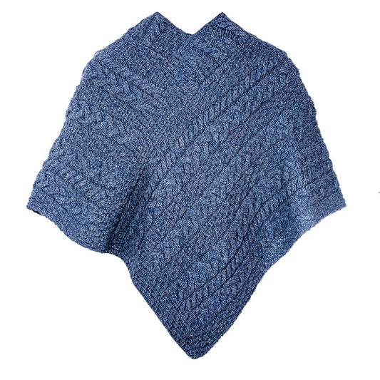 Aran Button Poncho - Denim