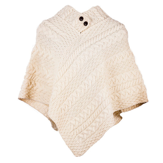 Aran Button Poncho - Natural