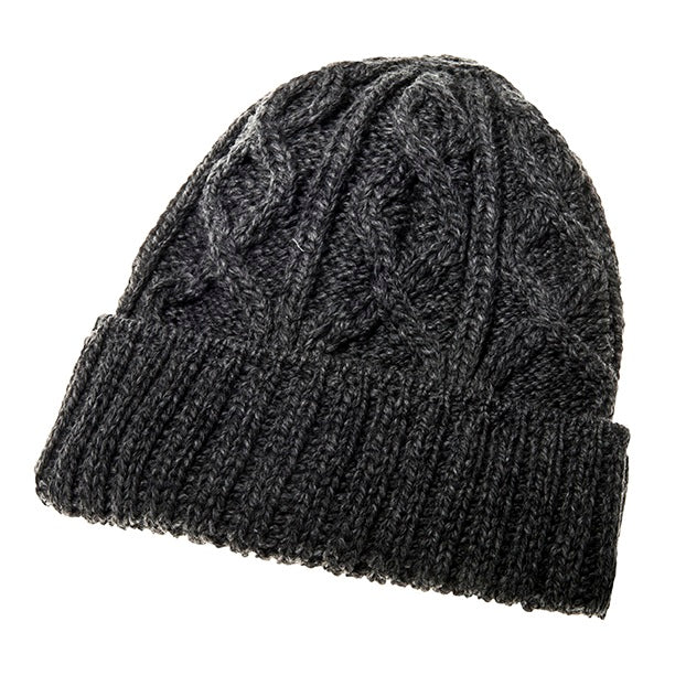 Aran Diamond Stitch Hat - Grey