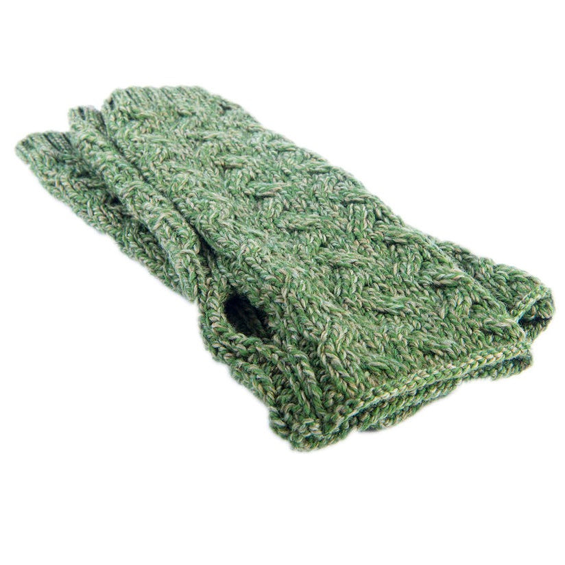 Aran Fingerless Mittens - Moss Green