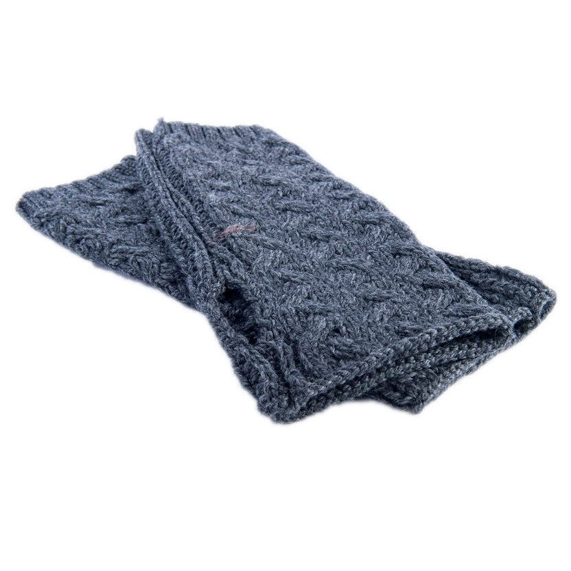 Aran Fingerless Mittens - Grey