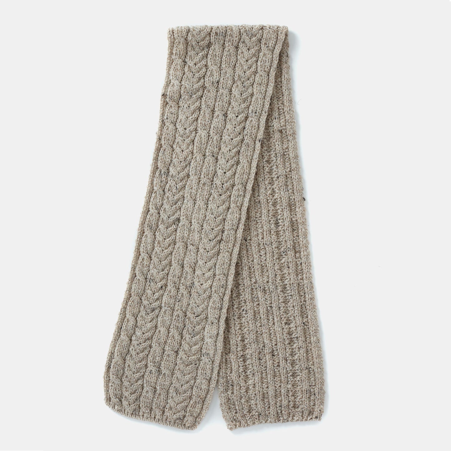 Aran Cable Scarf - Oatmeal Fleck