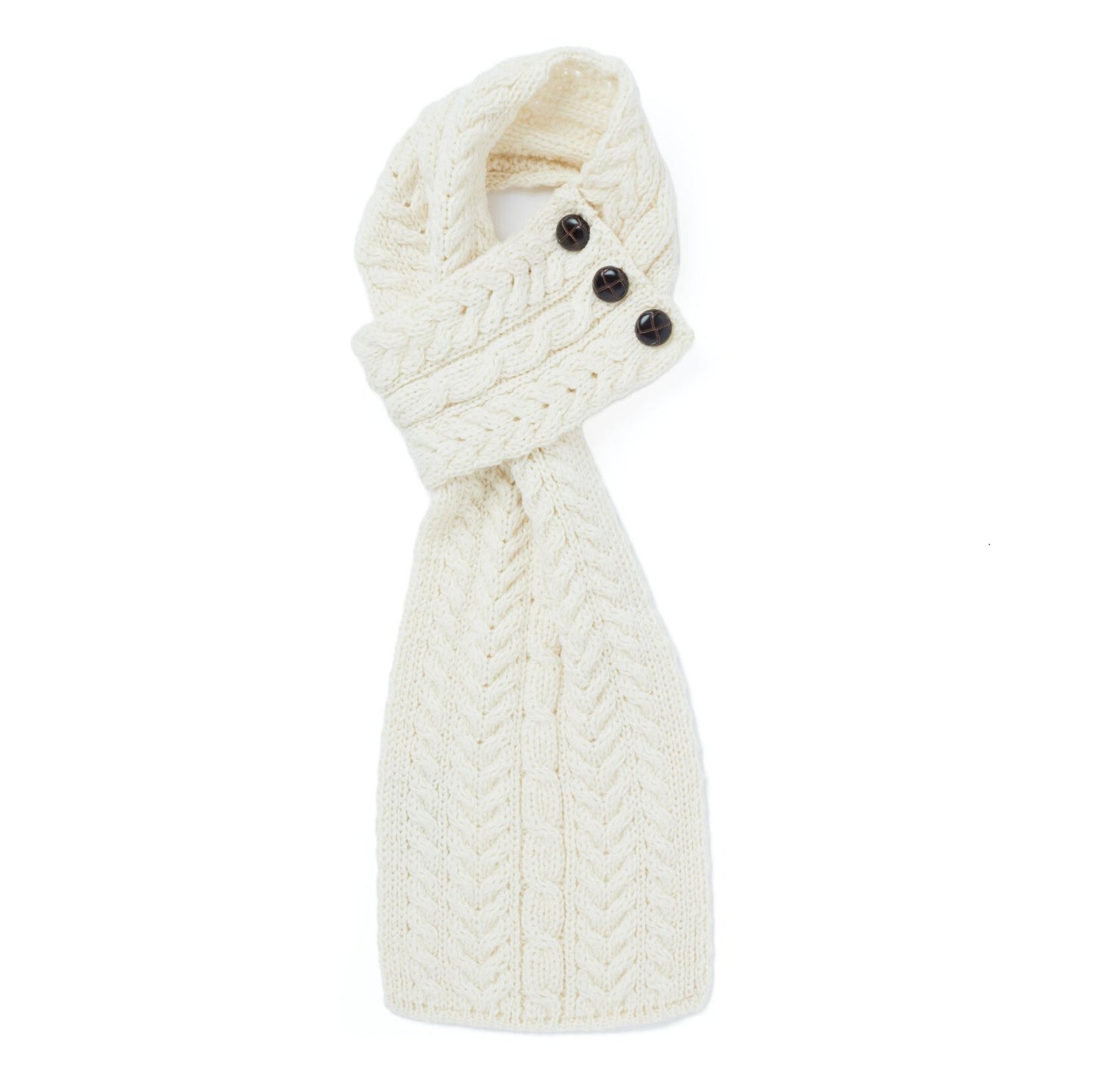 Aran Buttoned Loop Scarf - Natural