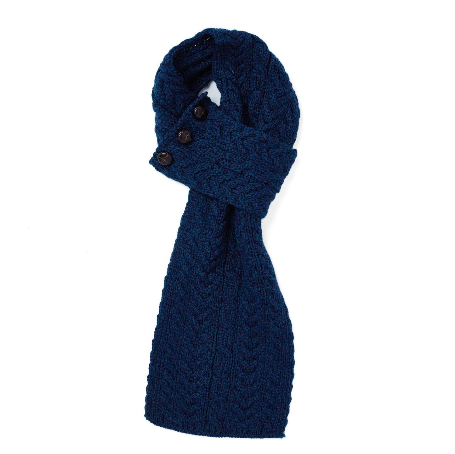 Aran Buttoned Loop Scarf - Atlantic Blue