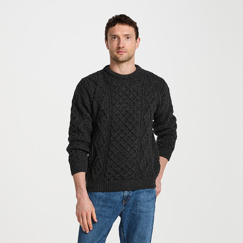 Worsted Wool Aran Sweater - Charcoal