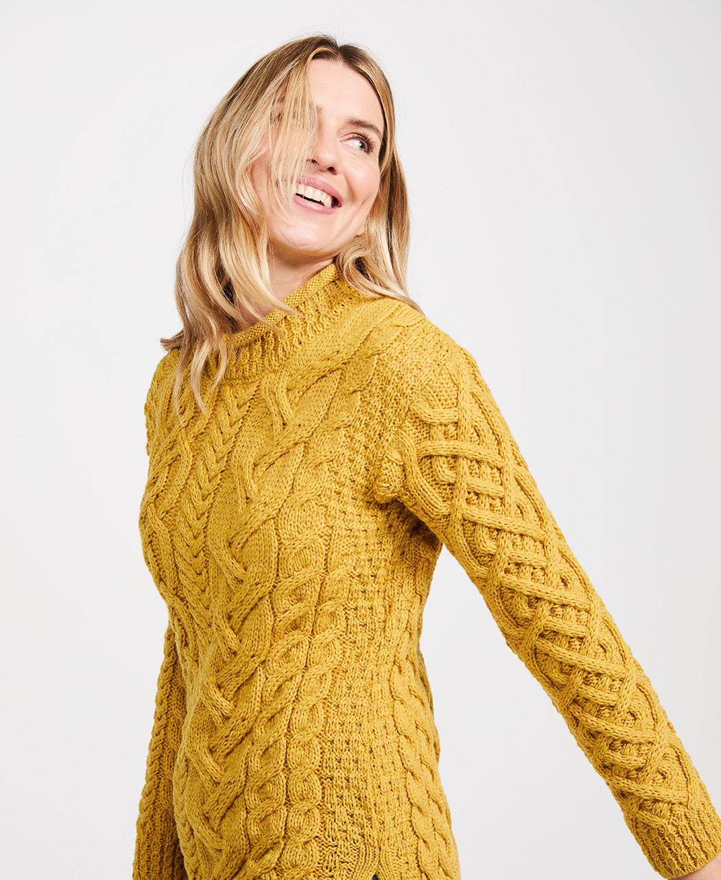 Calla Aran Aysmmetrical Pattern Sweater - Marigold