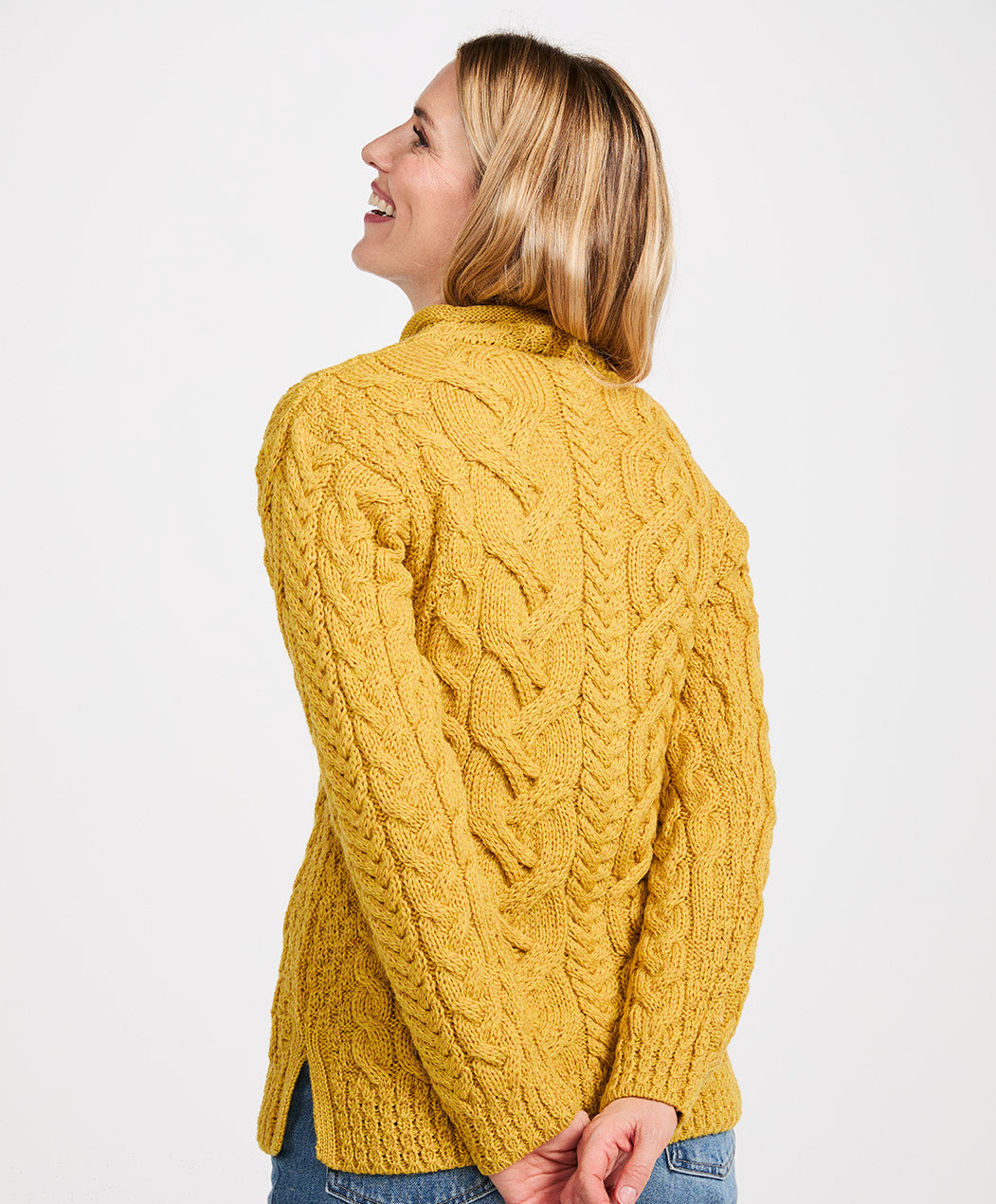 Calla Aran Aysmmetrical Pattern Sweater - Marigold