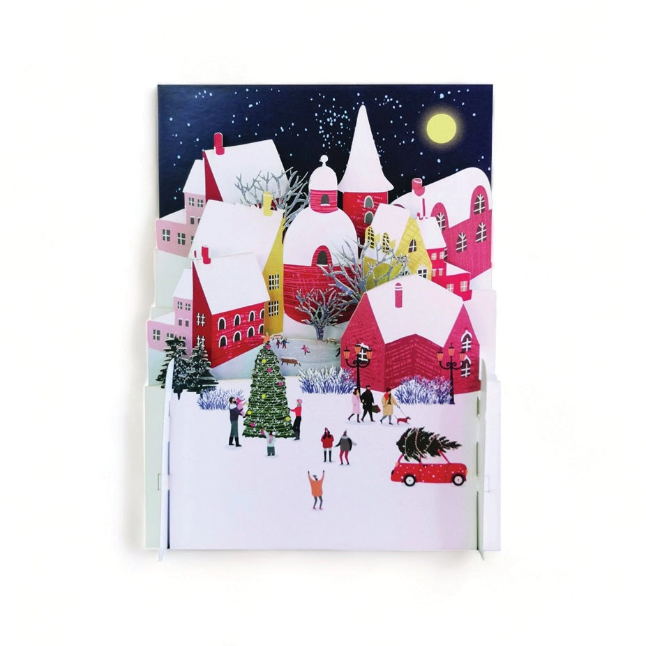 Colorful Christmas Village Pop Up Greeting Card