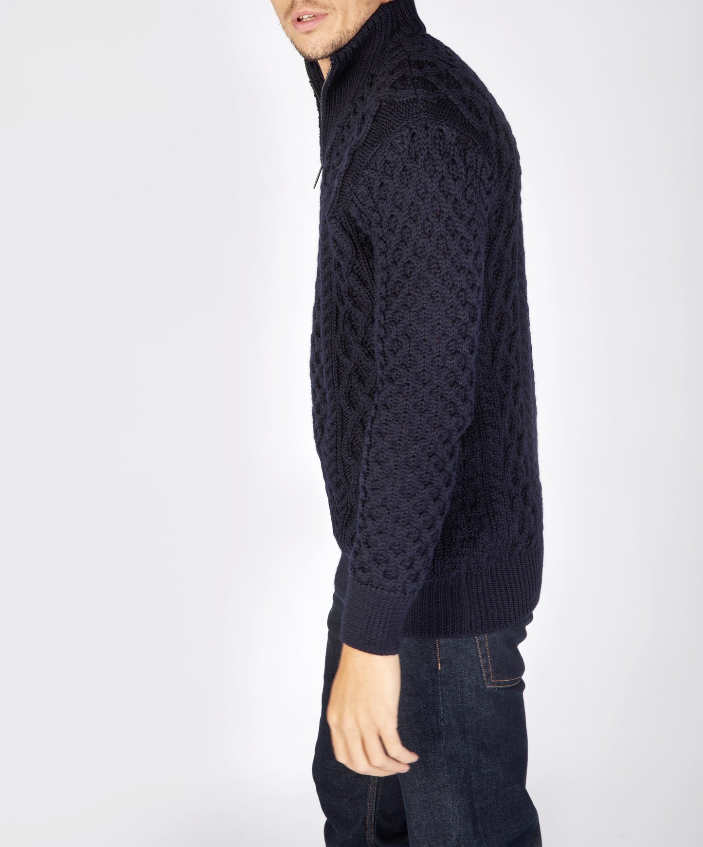 Dromore Aran Troyer Sweater - Navy