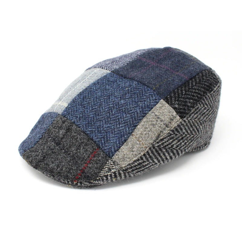 Irish Touring Cap - Blue Grey Patchwork Tweed