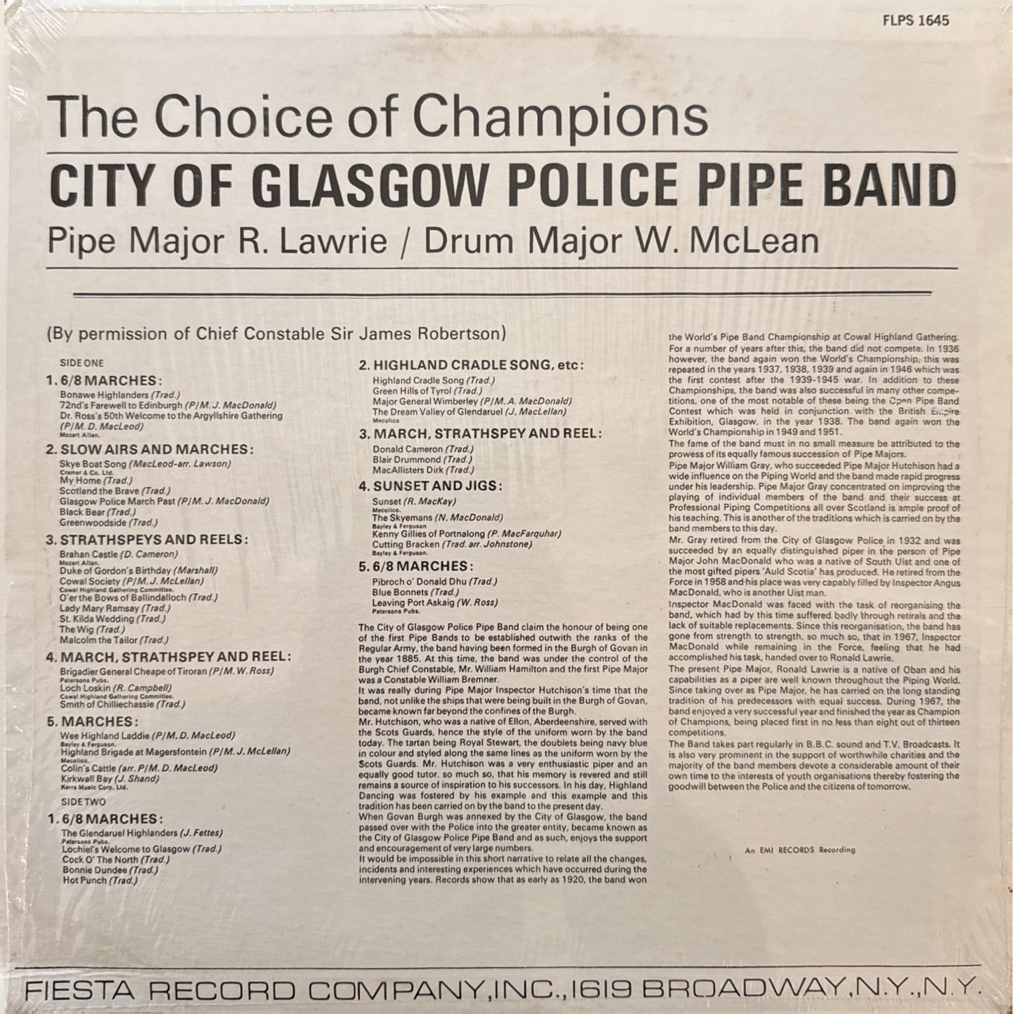 Glasgow Pipe Band - Scottish Pipe Tunes LP VG+/VG