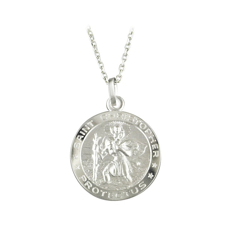 Round St. Christopher Medal Sterling Silver Pendant