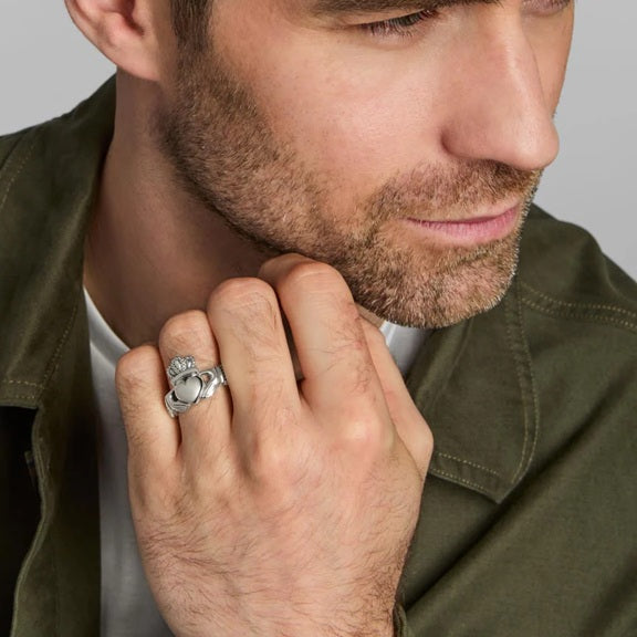 Heavy Claddagh Ring with Celtic Band