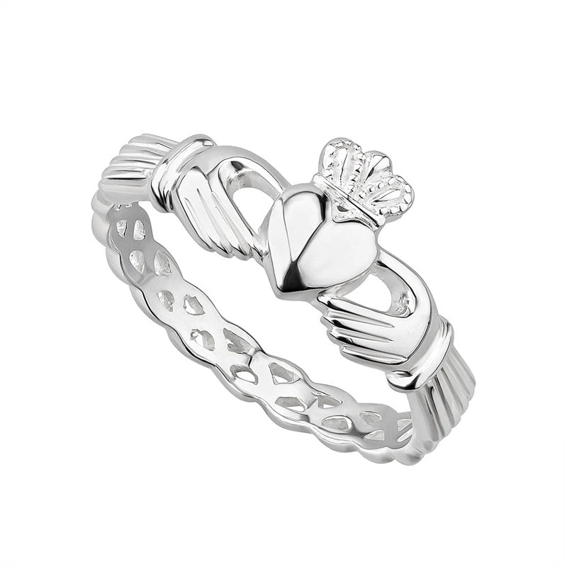 Sterling Silver Claddagh Ring with Woven Band