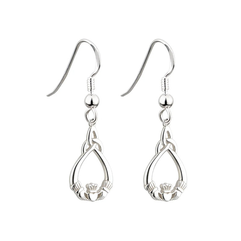 Sterling Silver Claddagh Trinity Drop Earrings