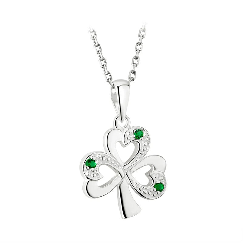 Sterling Synthetic Emerald Shamrock Necklace