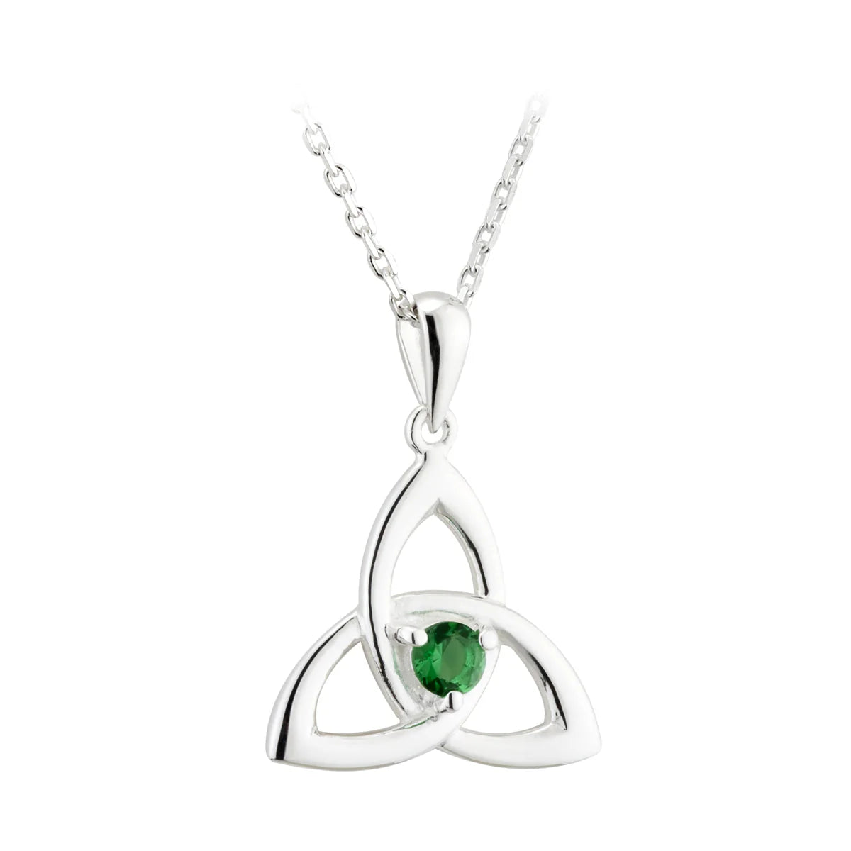 Sterling Silver Green Crystal Trinity Knot Necklace