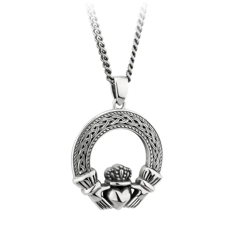 Celtic Silver Oxidised Claddagh Pendant