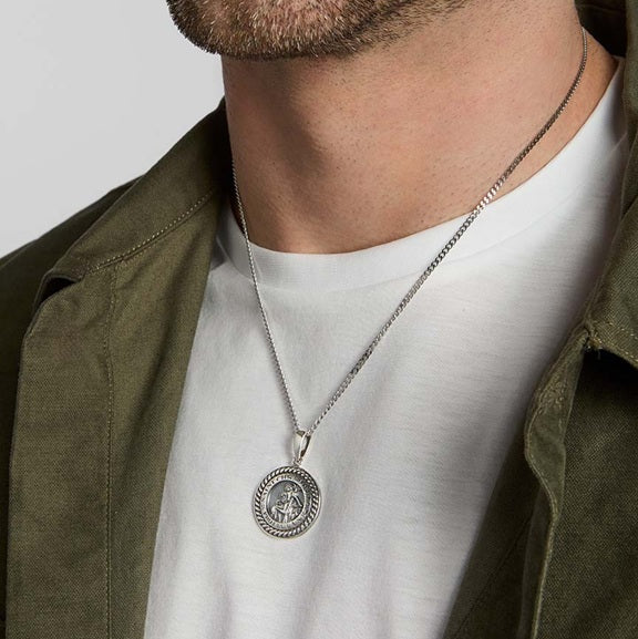 Heavy St. Christopher Medal Sterling Silver Pendant