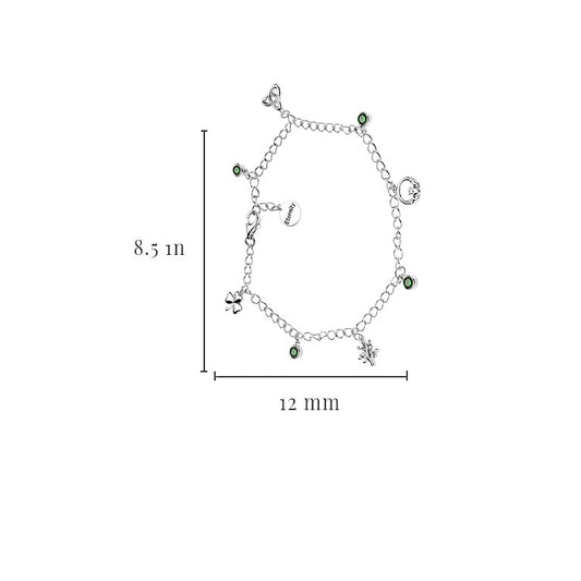Sterling Silver Celtic Bracelet with Irish Charms