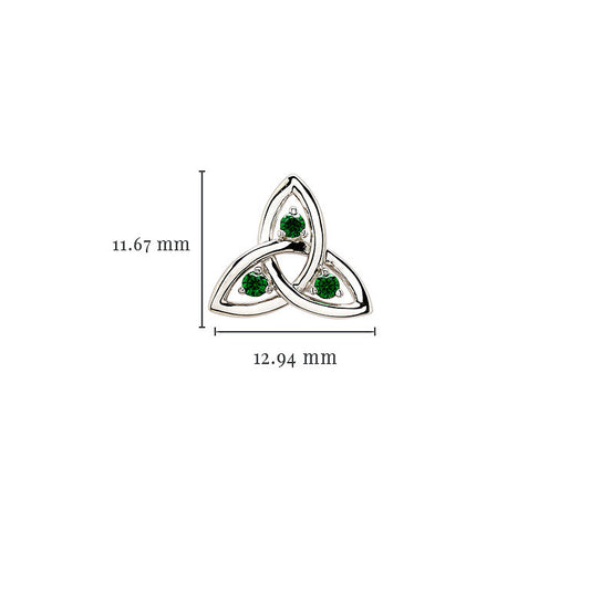 Sterling Silver & Green CZ Trinity Knot Stud Earrings