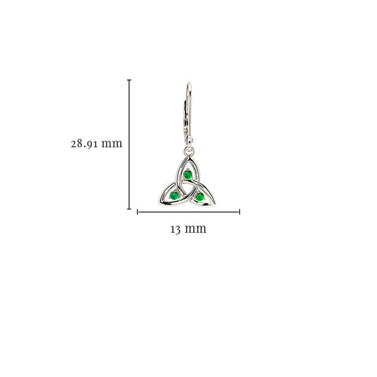 Sterling Silver & Green CZ Trinity Knot Drop Earrings