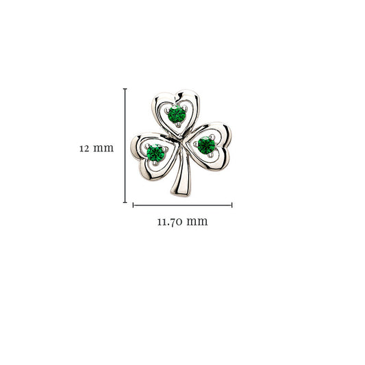 Sterling Silver & Emerald CZ Shamrock Stud Earrings