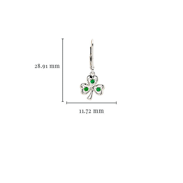 Sterling Silver & Emerald CZ Shamrock Drop Earrings