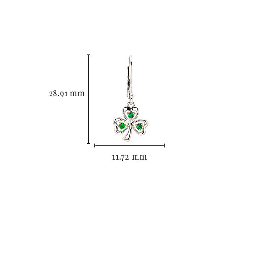 Sterling Silver & Emerald CZ Shamrock Drop Earrings