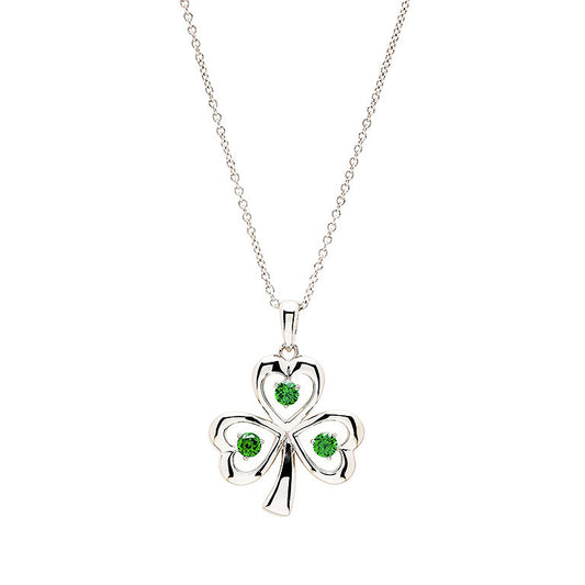 Sterling Silver & Emerald CZ Shamrock Necklace