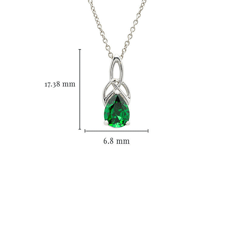 Sterling Silver & Pear Cut Emerald Green CZ Trinity Knot Drop Necklace