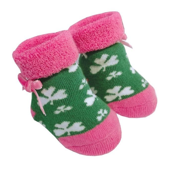 Pink Shamrock Baby Booties