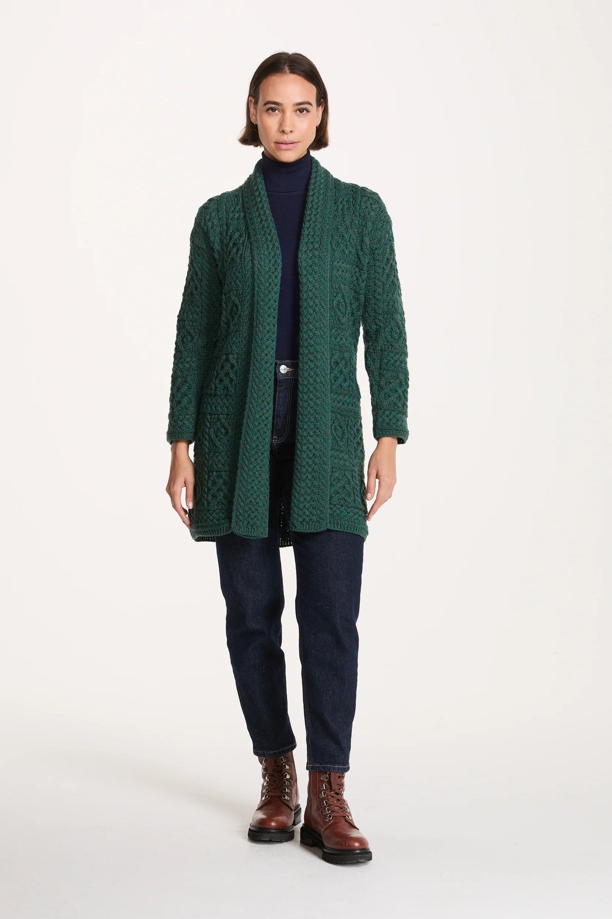 Tara Merino Aran Long Shawl Cardigan - Connemara Green