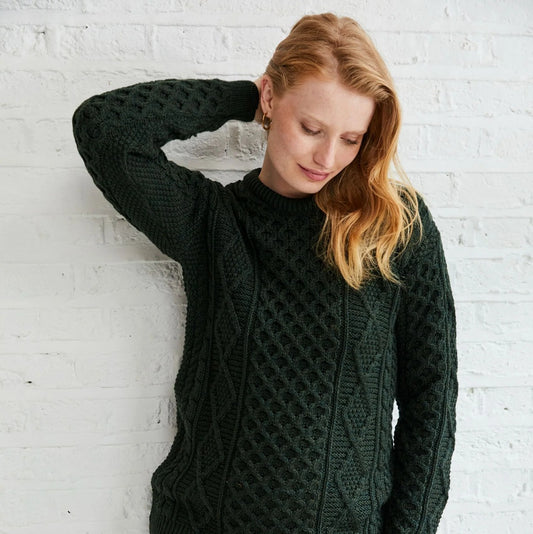 Unisex Supersoft Merino Aran Sweater - Evergreen
