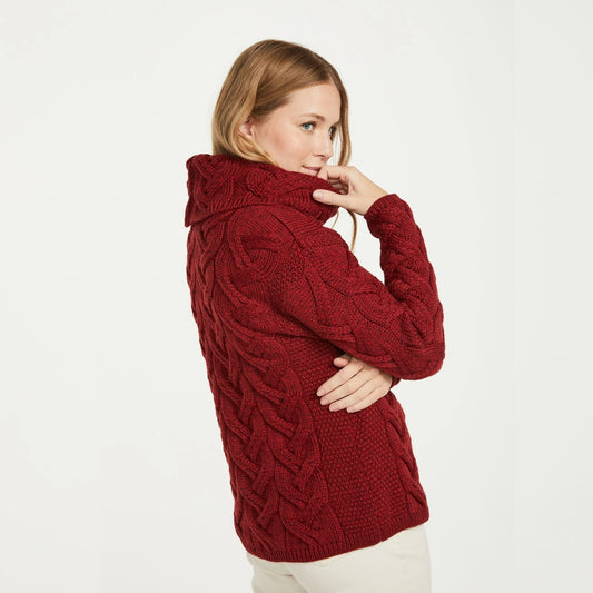 Cowl Neck Aran Sweater - Rua Red