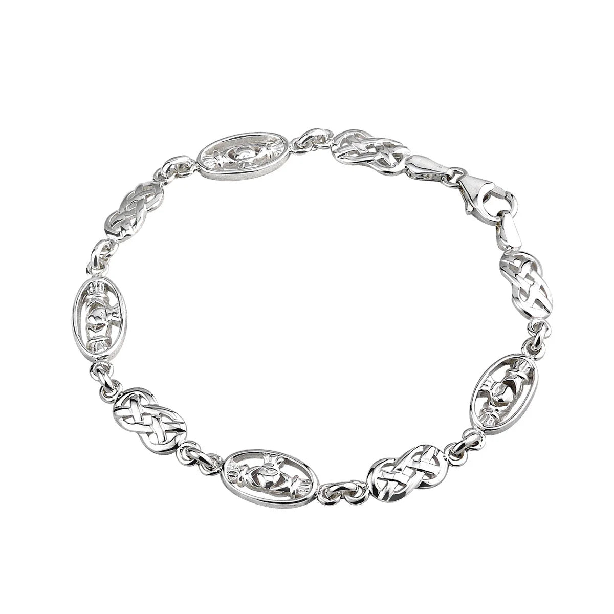 Sterling Silver Celtic Knot & Claddagh Linked Bracelet