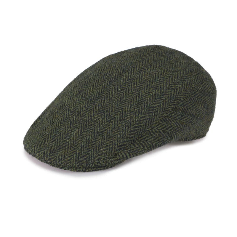 Irish Touring Cap - Green Black Harris Tweed