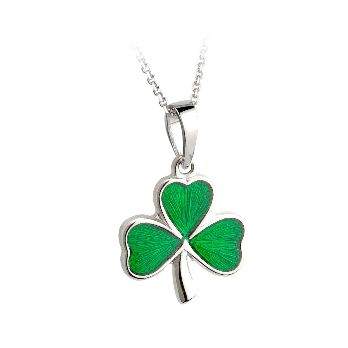 Sterling Silver Green Enamel Shamrock Necklace