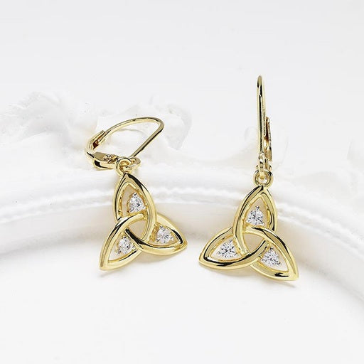 Trinity Knot Drop Earrings - Gold Vermeil & White Sapphire