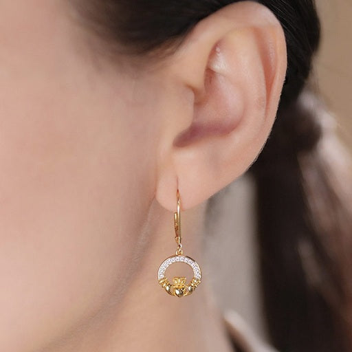 Claddagh Drop Earrings - Gold Vermeil & CZ