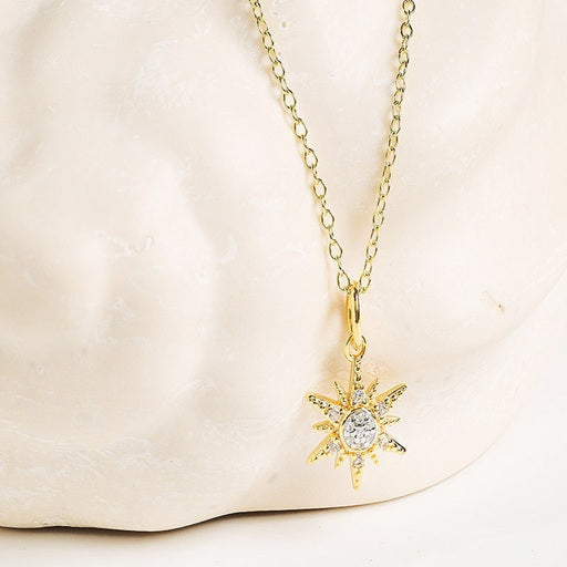 White Sapphire Sun Necklace - Gold Vermeil