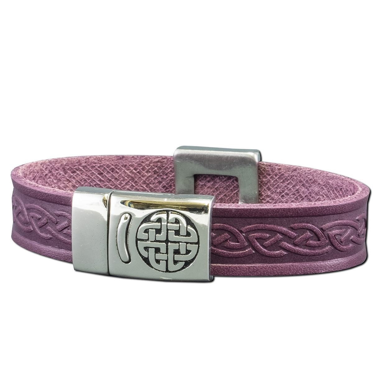 Triple Charm Leather Cuff Bracelet - Purple