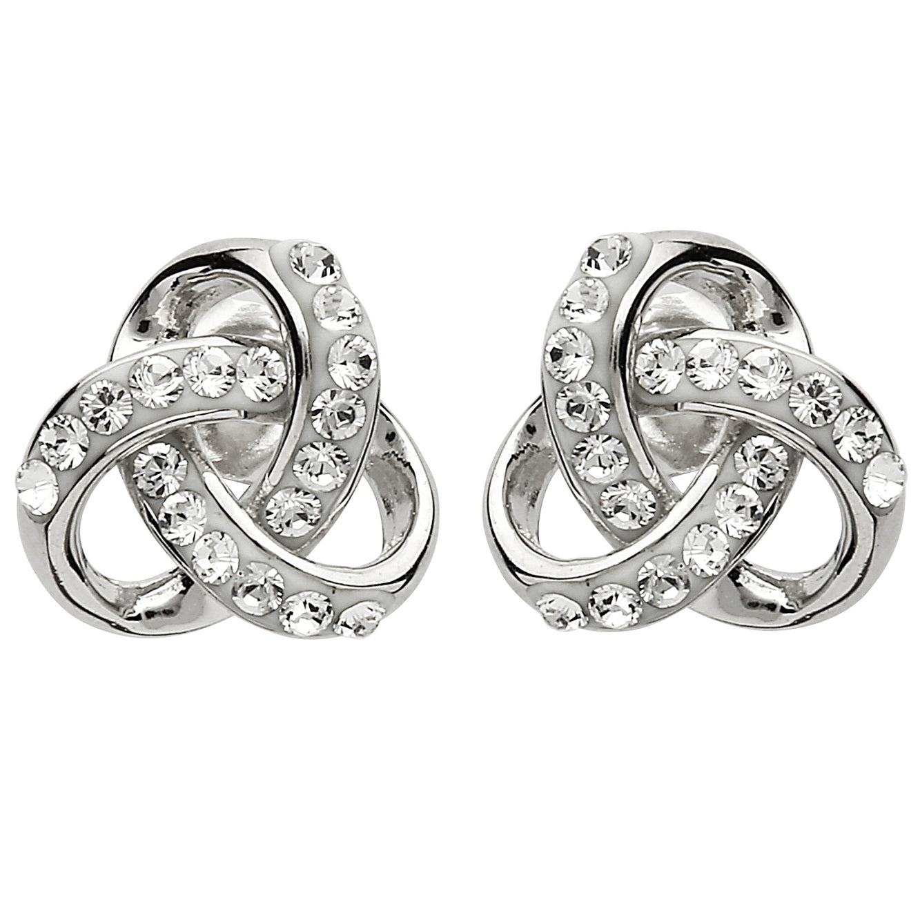 Rounded Trinity Knot Stud Earrings - Sterling Silver & Crystals