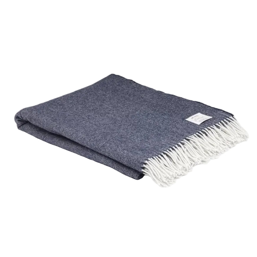 XL Irish Wool Throw - Navy Herringbone