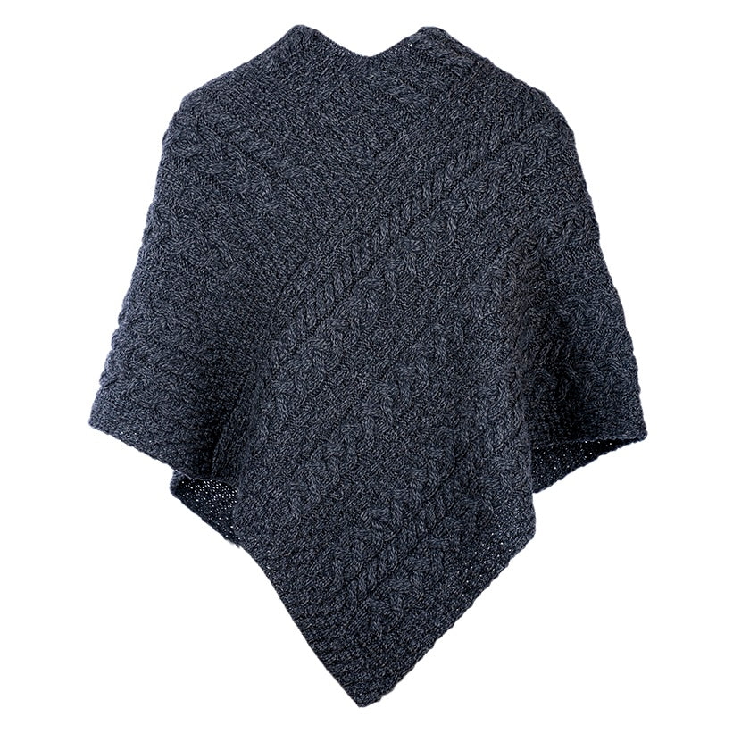 Aran Button Poncho - Grey