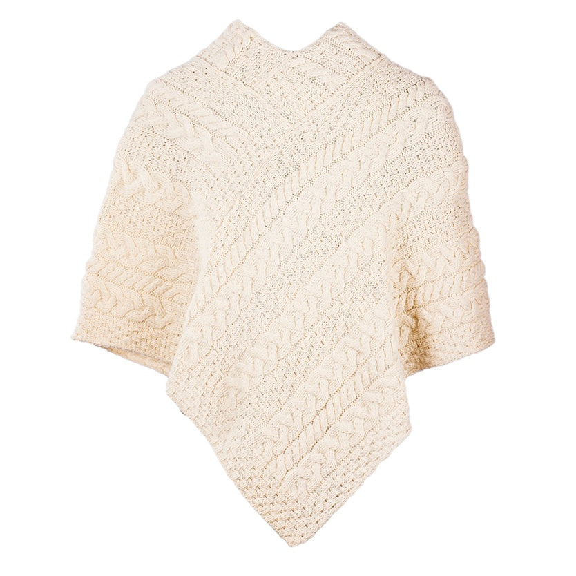 Aran Button Poncho - Natural