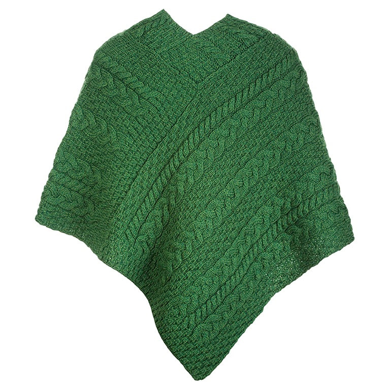 Aran Button Poncho - Kiwi Green