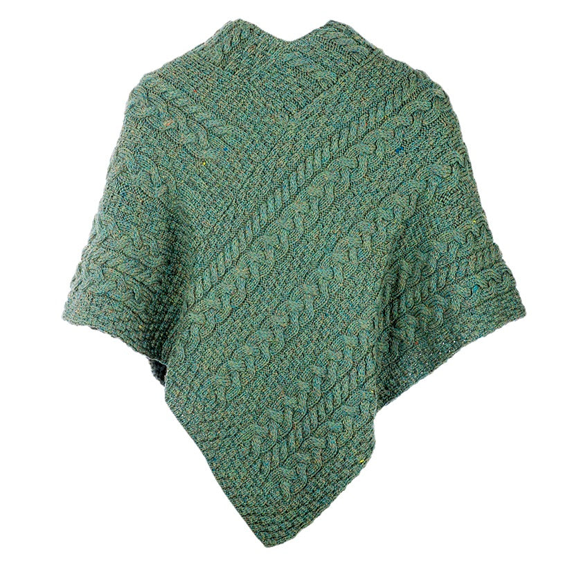 Aran Button Poncho - Connemara Green