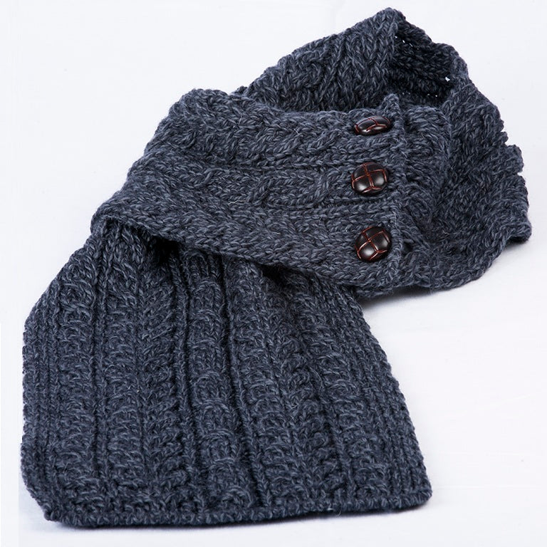 Aran Buttoned Loop Scarf - Grey