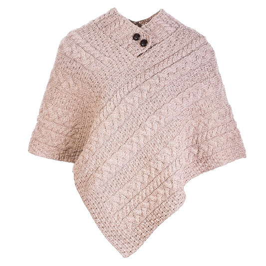 Aran Button Poncho - Oatmeal